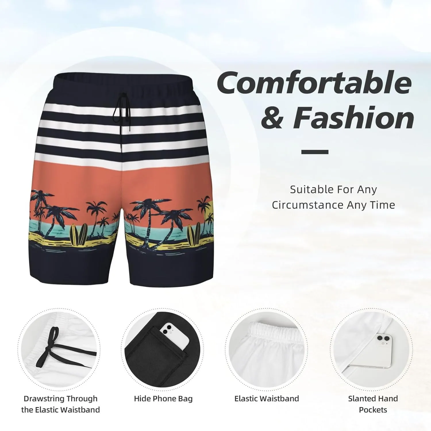 Men's Quick-Dry Swimming Trunks 7 Inch with Compression Liner 2 in 1 Beach Swim Board Shorts with Pockets