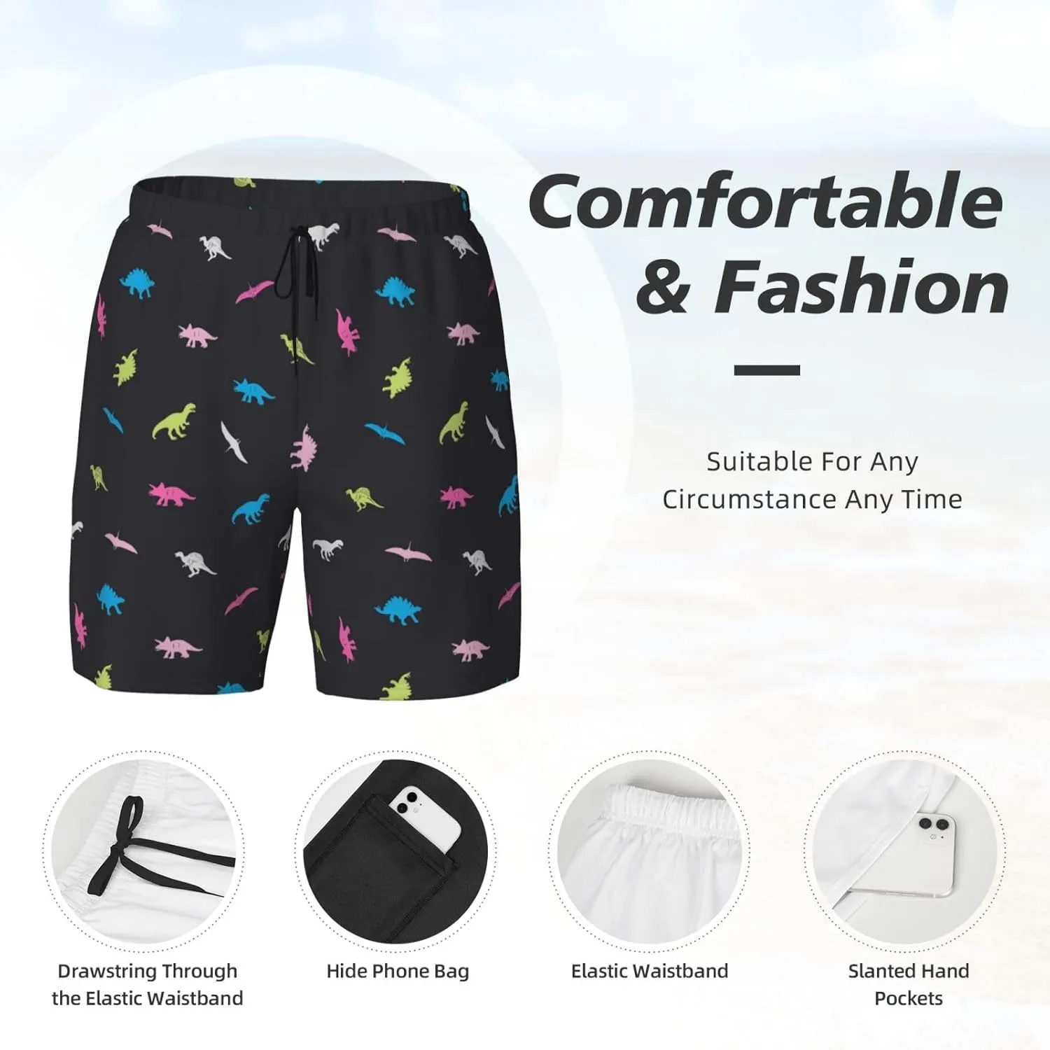 Men's Quick-Dry Swimming Trunks 7 Inch with Compression Liner 2 in 1 Beach Swim Board Shorts with Pockets