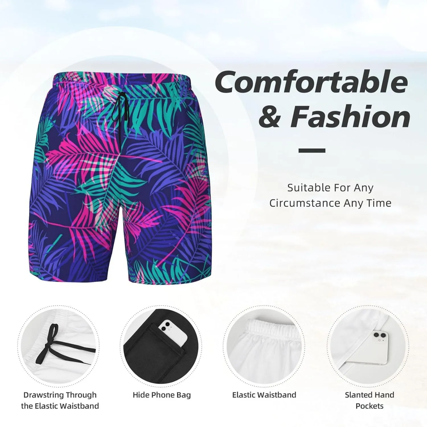 Men's Quick-Dry Swimming Trunks 7 Inch with Compression Liner 2 in 1 Beach Swim Board Shorts with Pockets