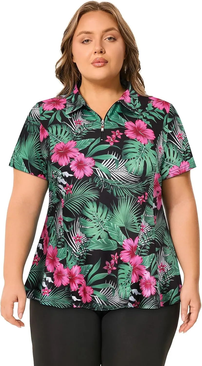 Misyula Style Plus Size Womens Golf Shirt Short Sleeve Quarter Zip Polo Shirts Casual Work Tennis Workout Tops XL-5XL