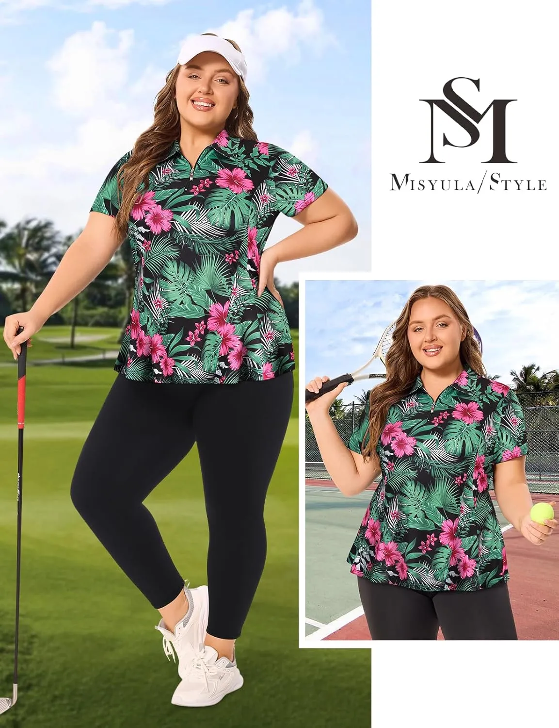 Misyula Style Plus Size Womens Golf Shirt Short Sleeve Quarter Zip Polo Shirts Casual Work Tennis Workout Tops XL-5XL
