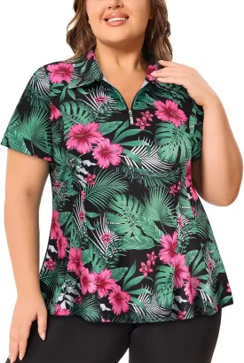 Misyula Style Plus Size Womens Golf Shirt Short Sleeve Quarter Zip Polo Shirts Casual Work Tennis Workout Tops XL-5XL