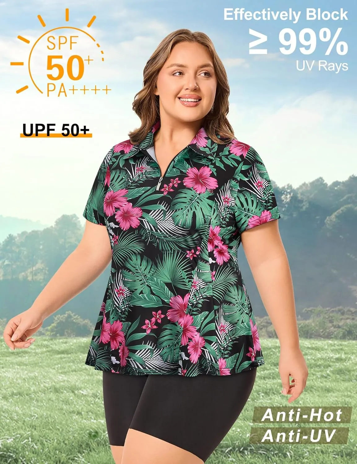 Misyula Style Plus Size Womens Golf Shirt Short Sleeve Quarter Zip Polo Shirts Casual Work Tennis Workout Tops XL-5XL