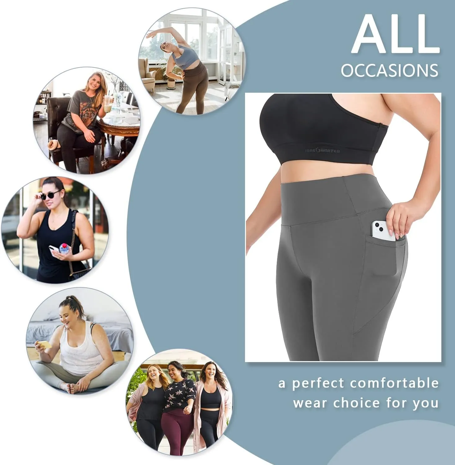 MOREFEEL Plus Size Leggings for Women with Pockets-Stretchy XL-5XL Yoga Pants Tummy Control High Waist Workout Leggings