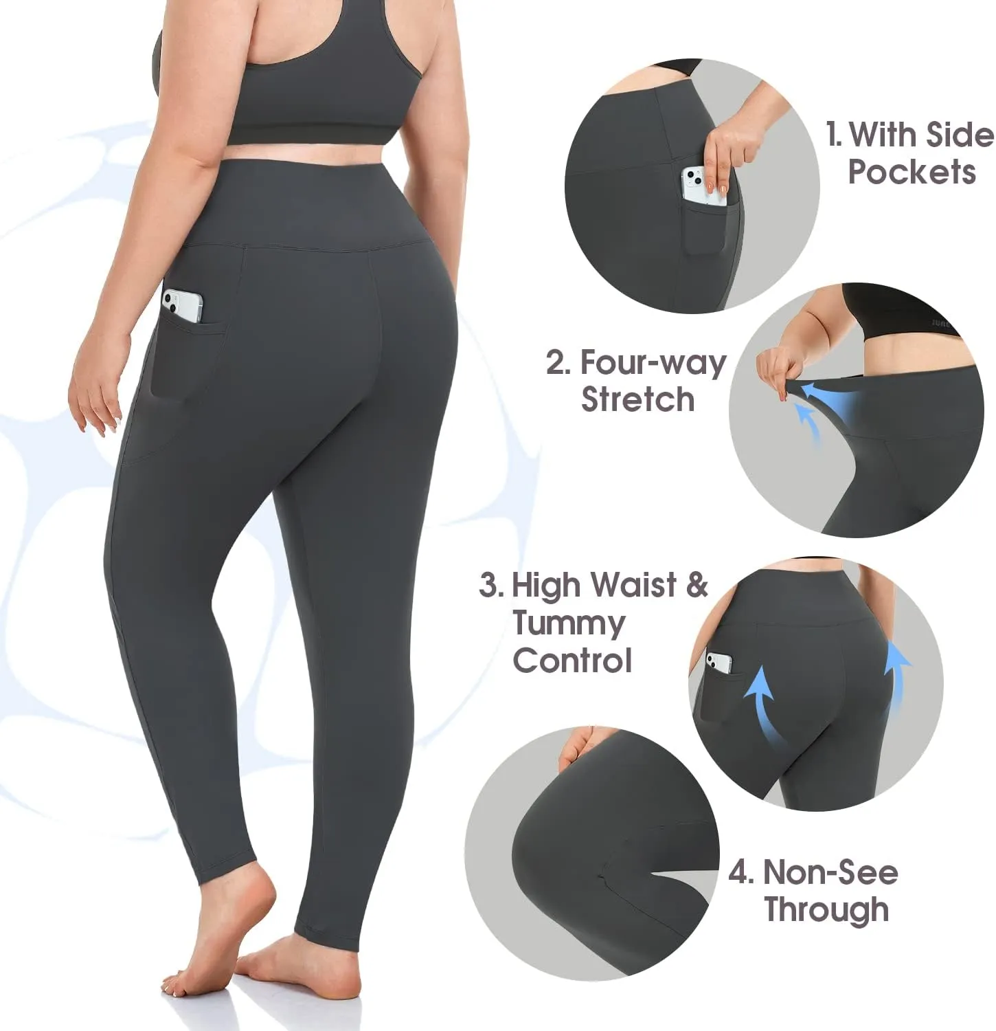 MOREFEEL Plus Size Leggings for Women with Pockets-Stretchy XL-5XL Yoga Pants Tummy Control High Waist Workout Leggings