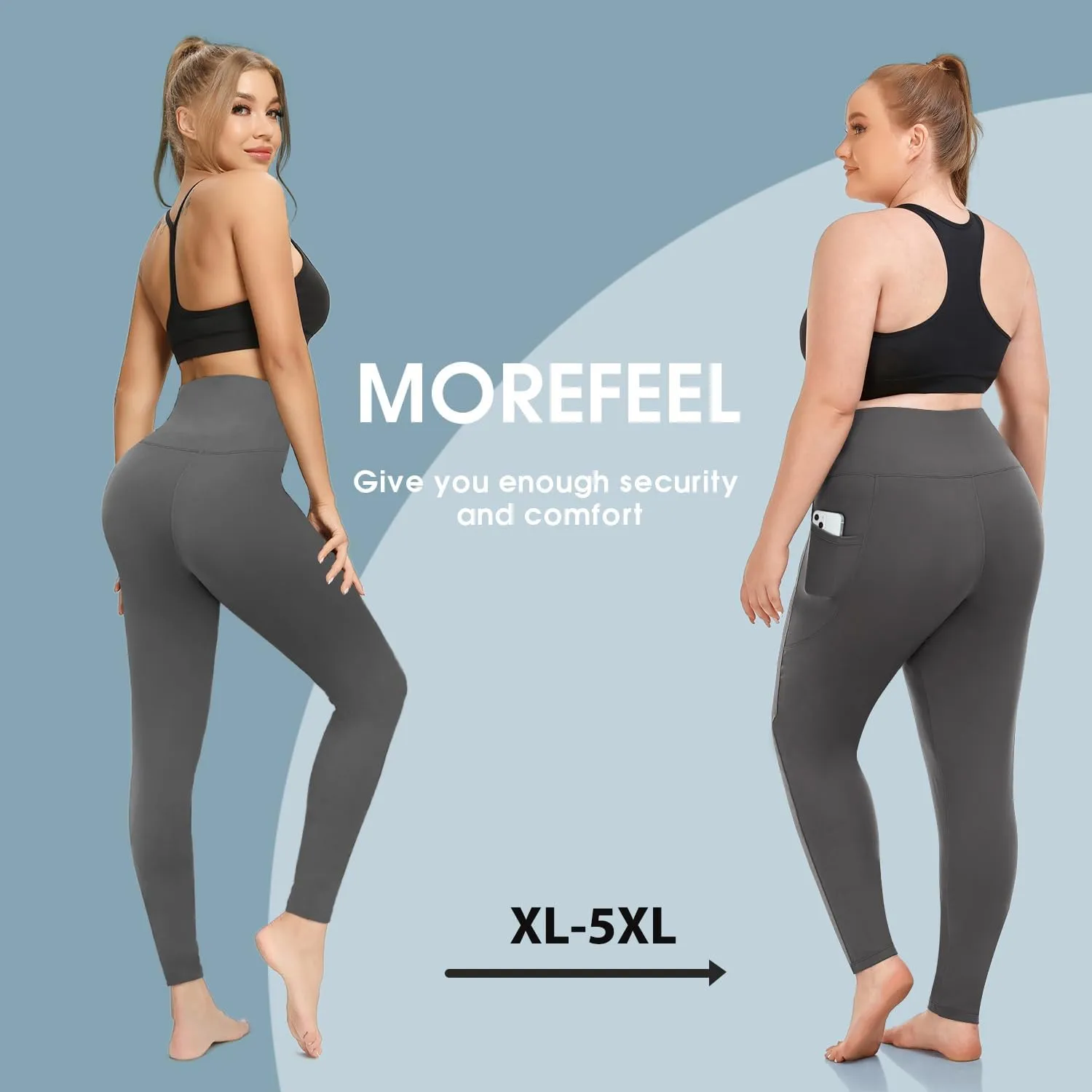 MOREFEEL Plus Size Leggings for Women with Pockets-Stretchy XL-5XL Yoga Pants Tummy Control High Waist Workout Leggings