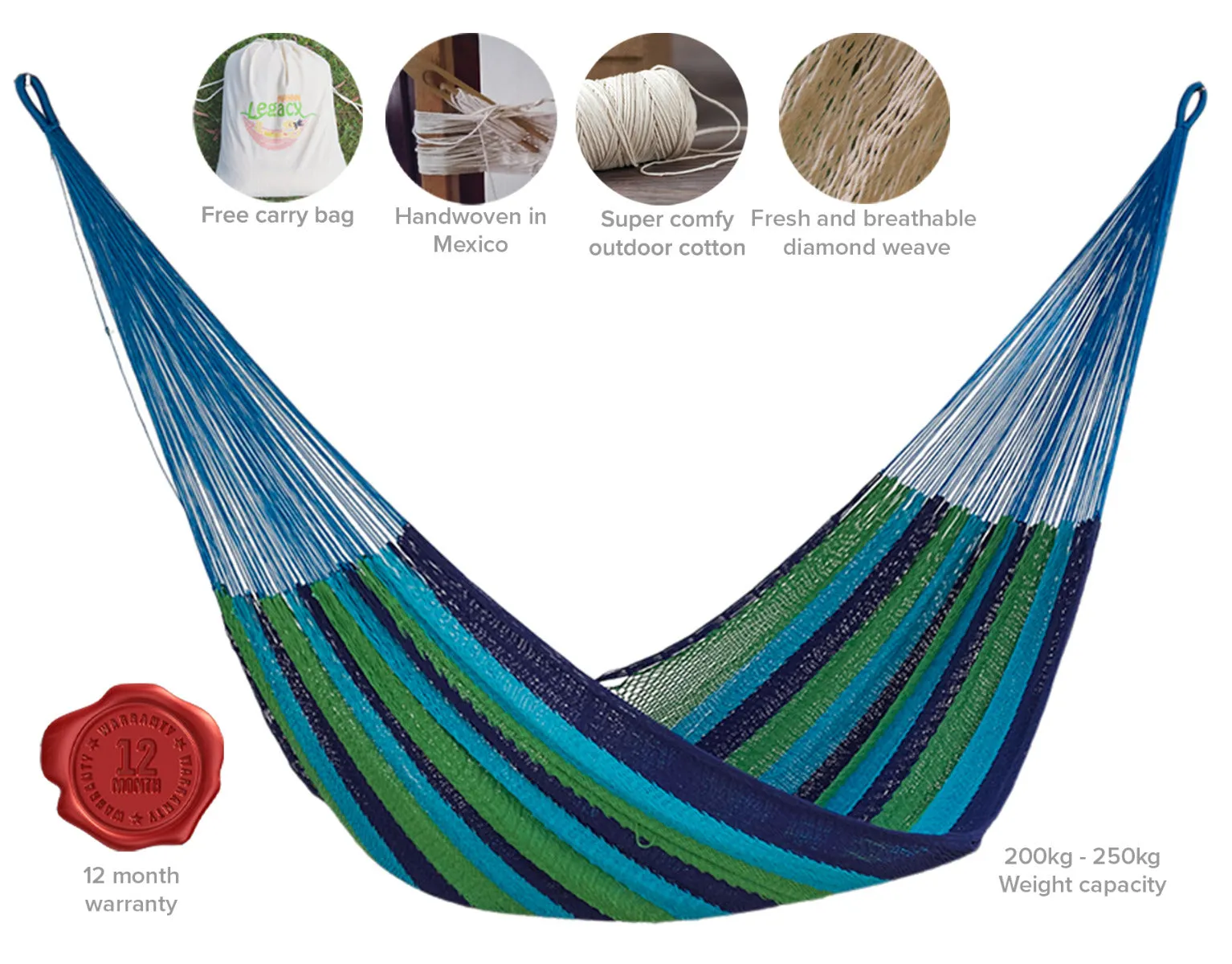 NNEDSZ  Size Outoor Cotton Mayan Legacy Mexican Hammock in Oceanica