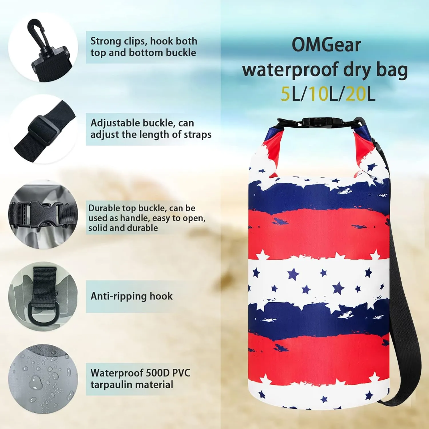 OMGear Waterproof Dry Bag Backpack Phone Pouch 40L/30L/20L/10L/5L Floating Dry Sack for Kayaking Boating Outdoors Activities