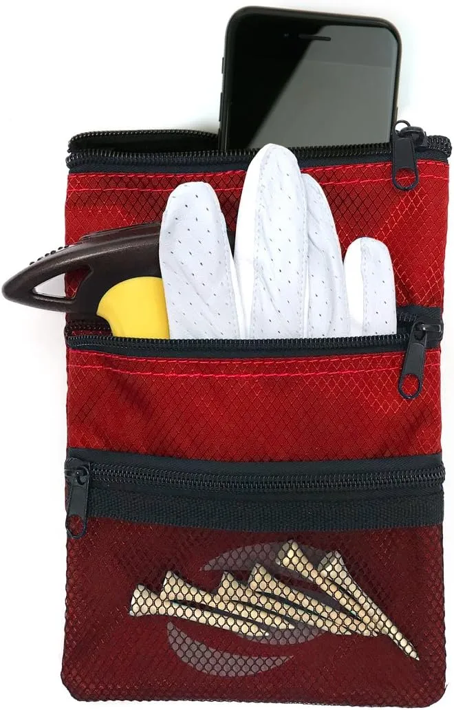 Orlimar Detachable Golf Accessory Pouch, 3 Zippered Pockets for Valuables and Golf Accessories, Clips to Your Golf Bag for Extra Storage and Easy Access.