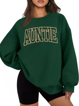 Oversized Aunt Sweatshirt Women: Auntie Tshirt Cool Aunt Shirt Long Sleeve Casual Pullover Tops