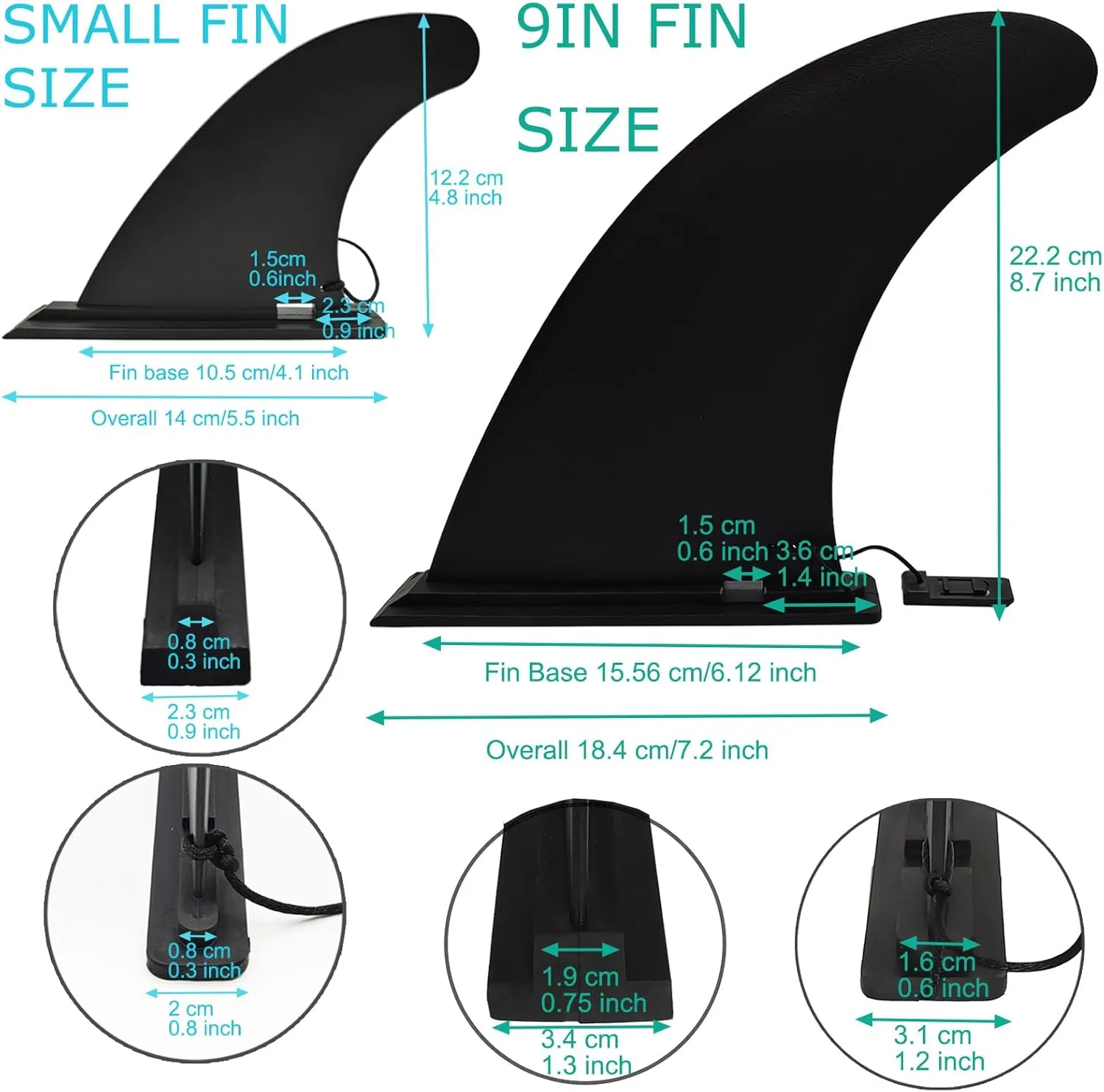 Paddle Board Fins Replacement Set of 3 (1P 9" & 2P 5"), Choose from Three Options, Nylon Fiberglass Reinforced Detachable Quick Release Paddleboard Fin for Most ISUP, Inflatable Paddleboard