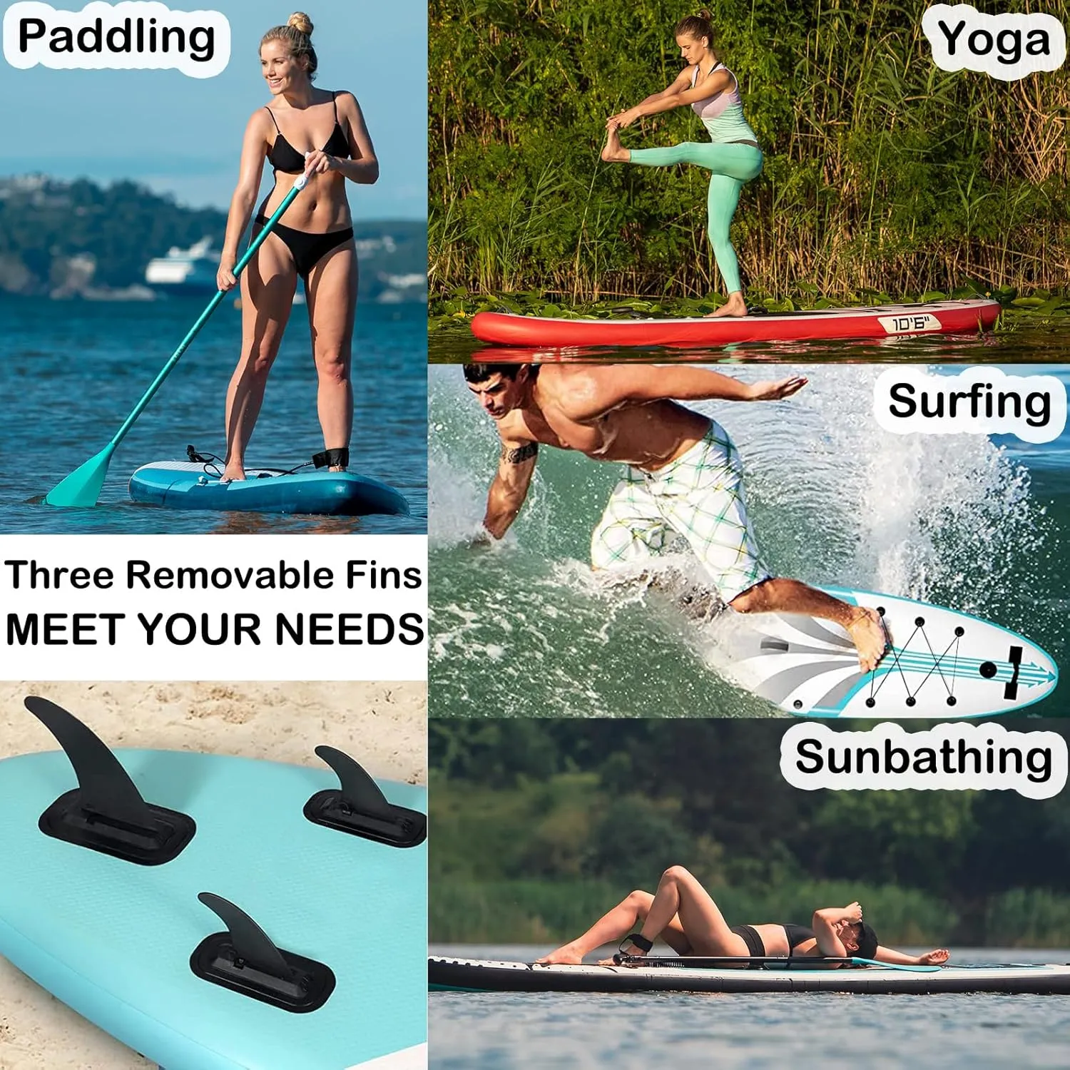 Paddle Board Fins Replacement Set of 3 (1P 9" & 2P 5"), Choose from Three Options, Nylon Fiberglass Reinforced Detachable Quick Release Paddleboard Fin for Most ISUP, Inflatable Paddleboard