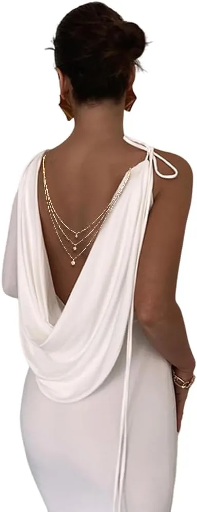 Pearls Back Necklace Backless Dress Shoulder Body Jewelry Bridal Wedding Gold Backdrop Body Chain for Women