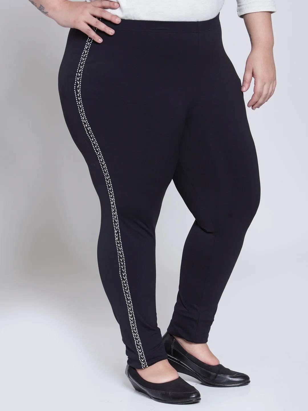 plusS Women Black Churidar Leggings