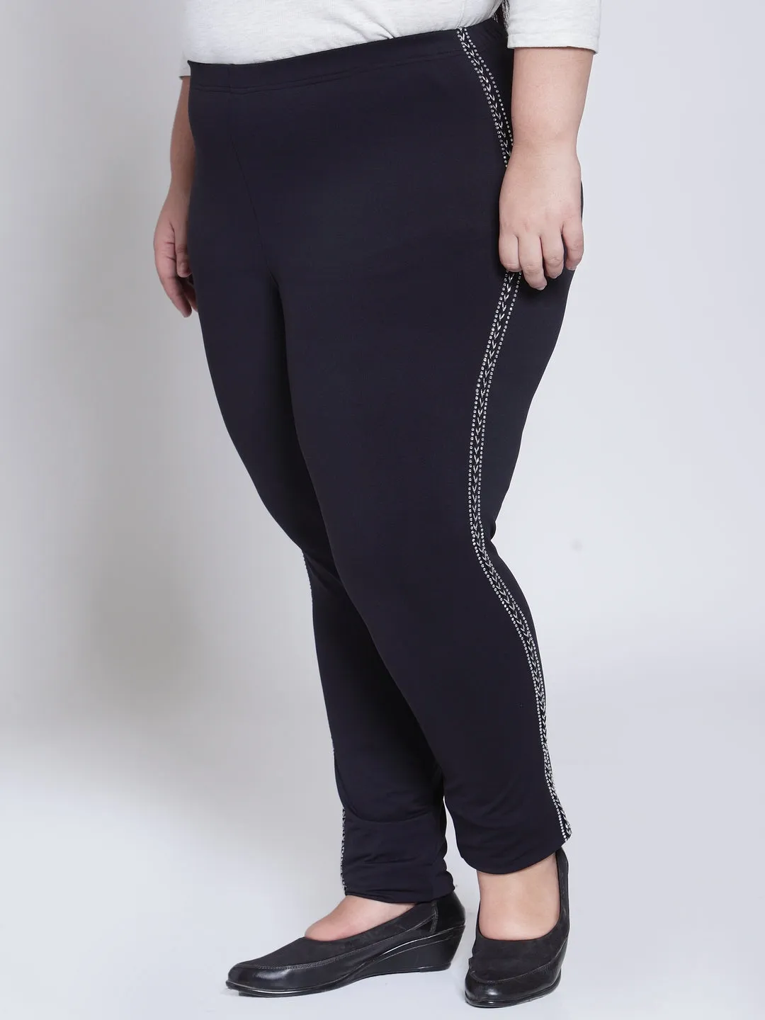 plusS Women Black Churidar Leggings