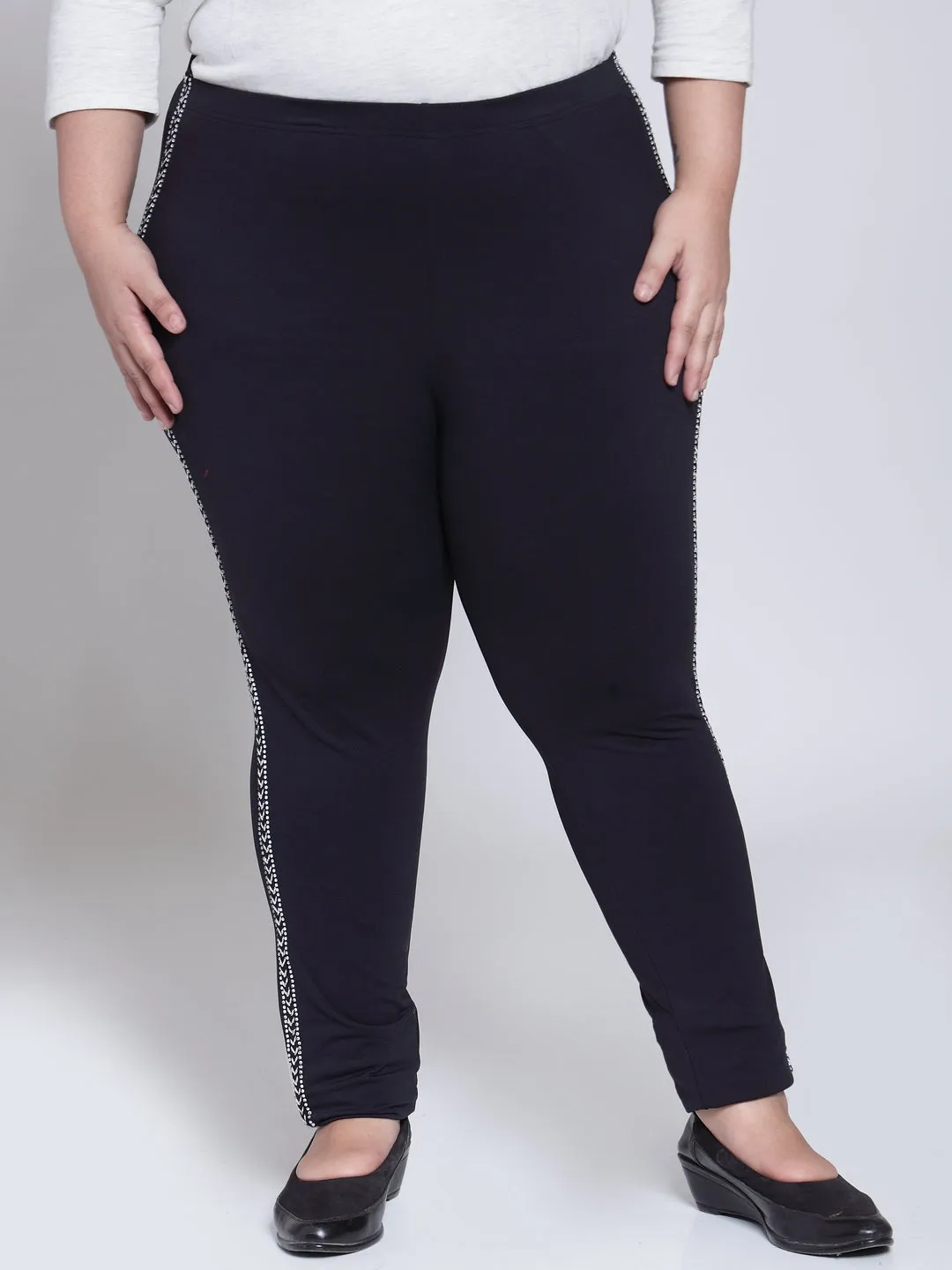 plusS Women Black Churidar Leggings