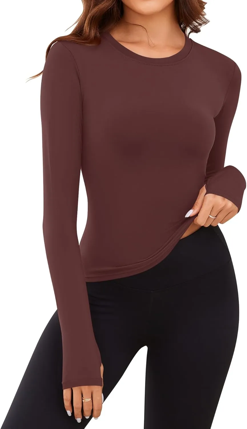 Rapbin Thermal Shirts for Women Long Sleeve Tops Ladies Fleece Undershirt for Winter Cold Weather with Thumb Holes XS-L
