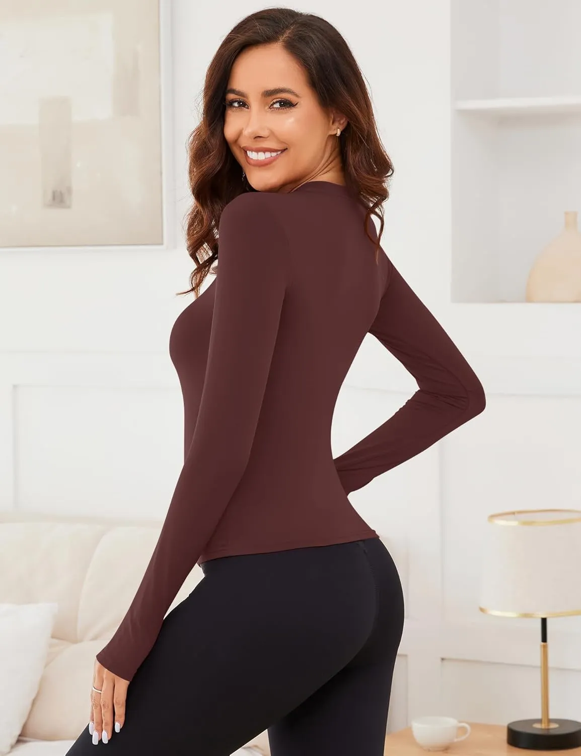Rapbin Thermal Shirts for Women Long Sleeve Tops Ladies Fleece Undershirt for Winter Cold Weather with Thumb Holes XS-L