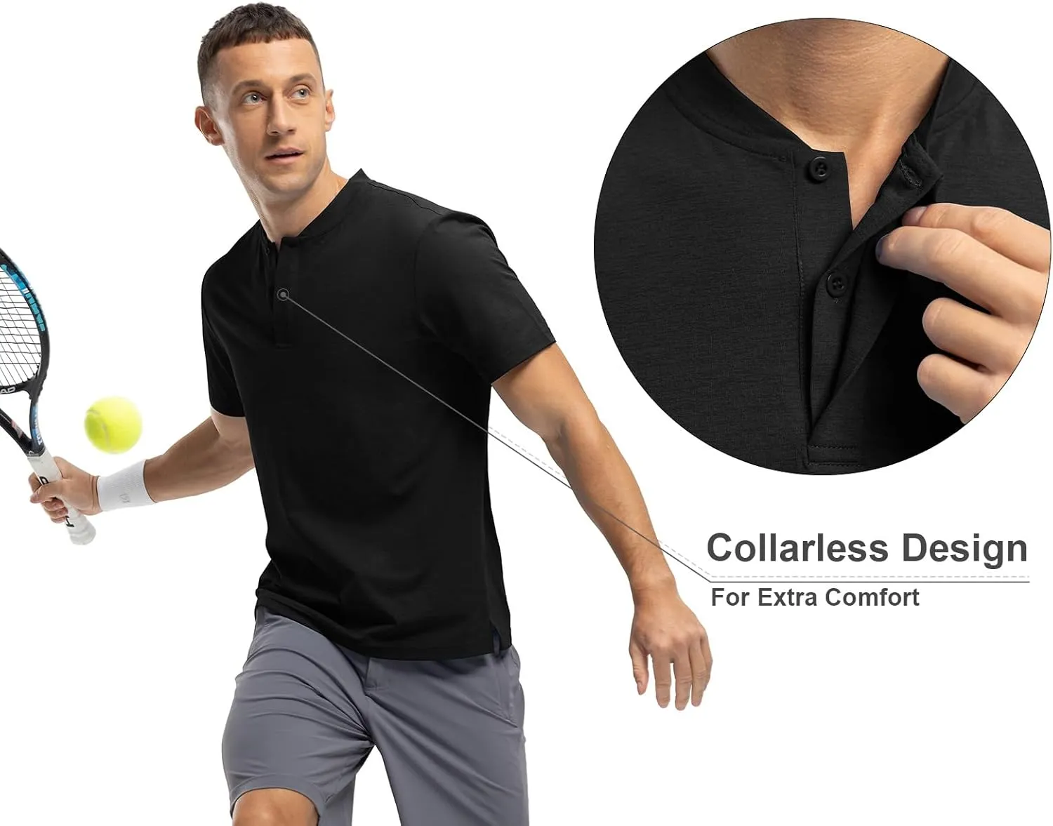 Rdruko Men's Golf Shirts Collarless Henley Dry Fit Athletic Casual Performance Blade Lightweight Polo T Shirts