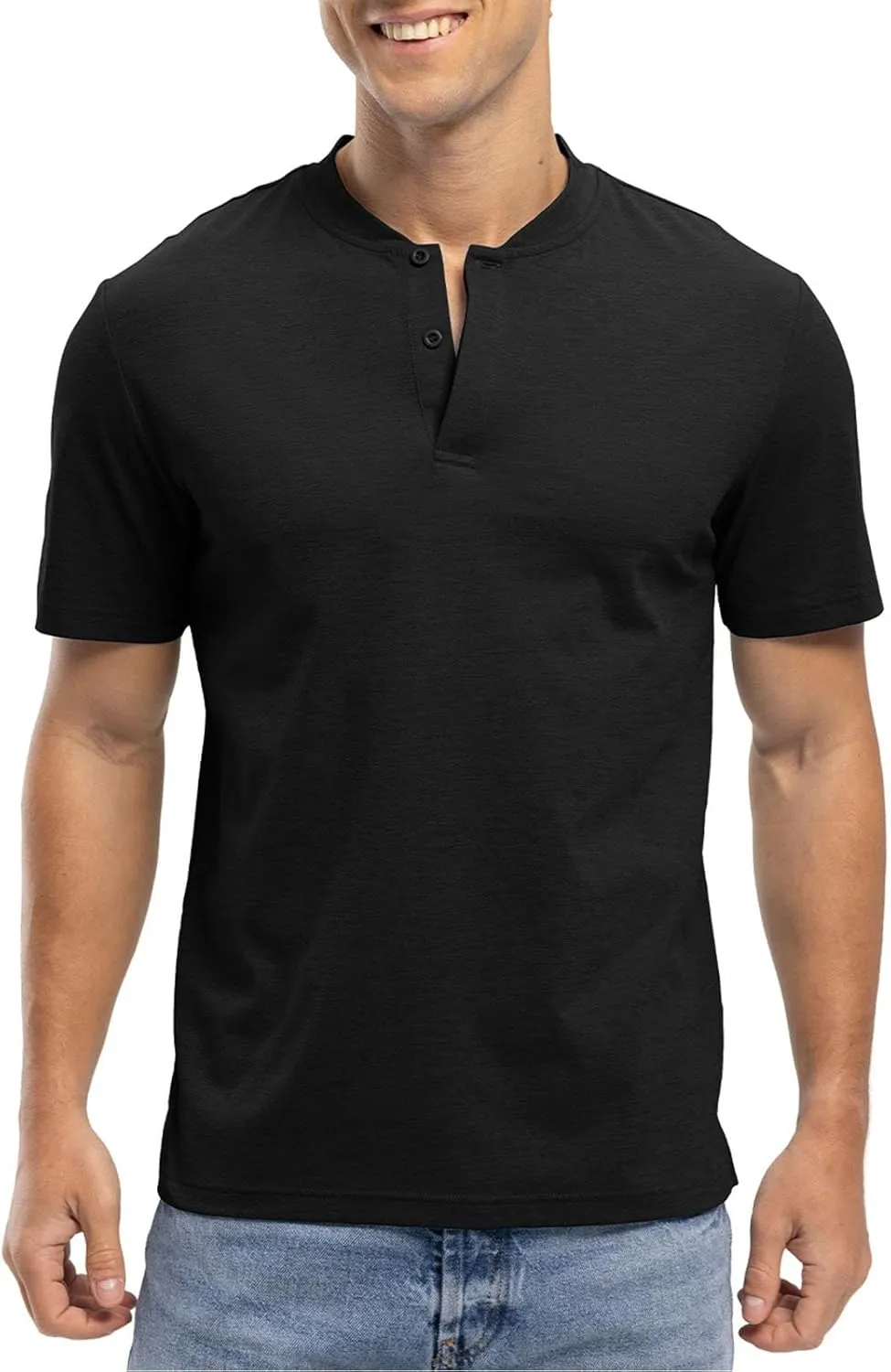 Rdruko Men's Golf Shirts Collarless Henley Dry Fit Athletic Casual Performance Blade Lightweight Polo T Shirts