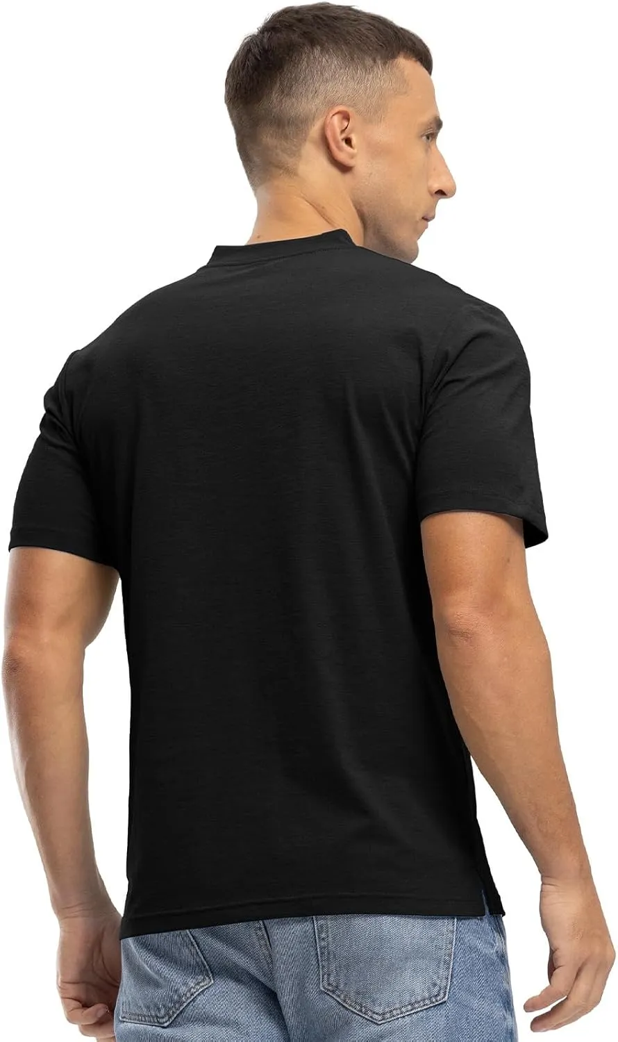Rdruko Men's Golf Shirts Collarless Henley Dry Fit Athletic Casual Performance Blade Lightweight Polo T Shirts