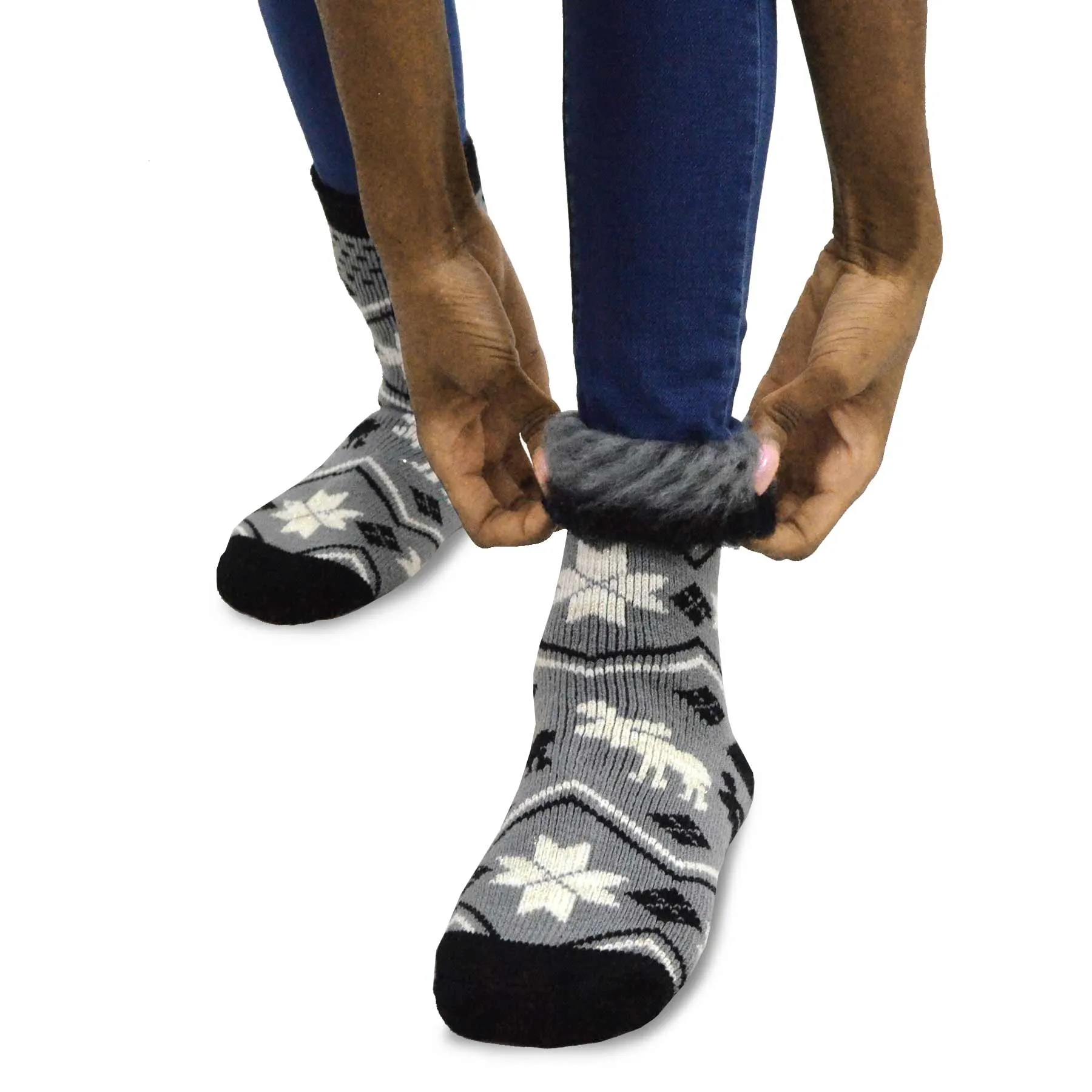 TeeHee Socks Women's Thermal Acrylic Crew Deer and Snowflake 2-Pack (12030)
