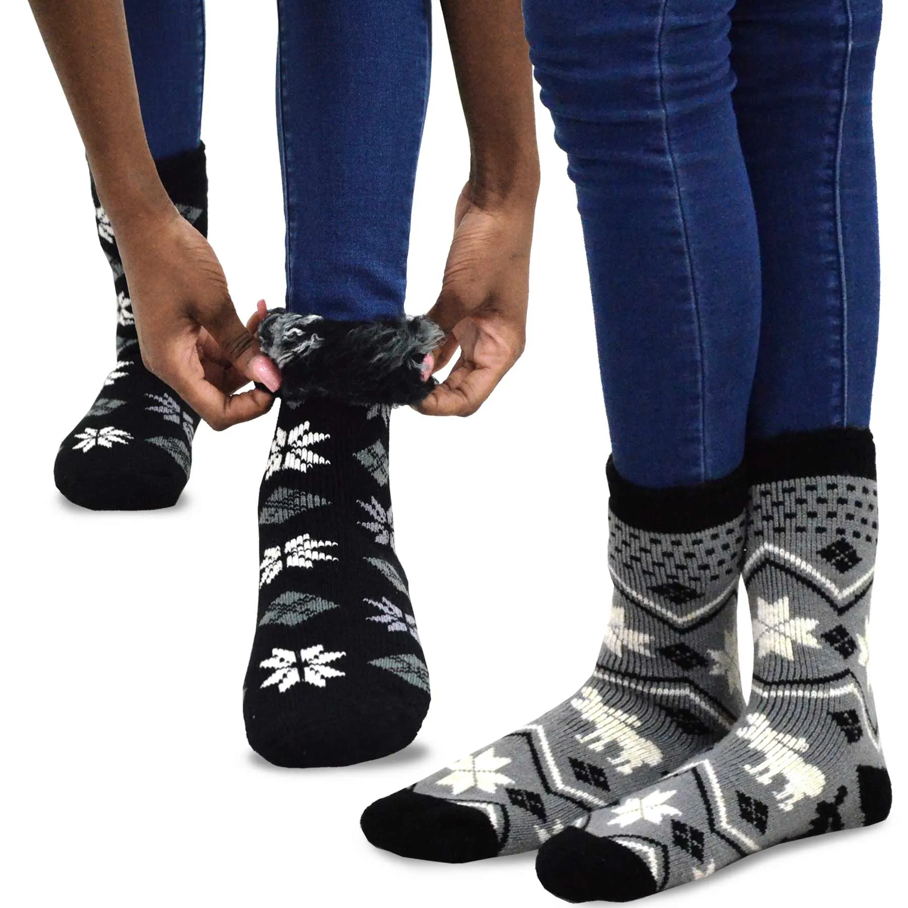 TeeHee Socks Women's Thermal Acrylic Crew Deer and Snowflake 2-Pack (12030)