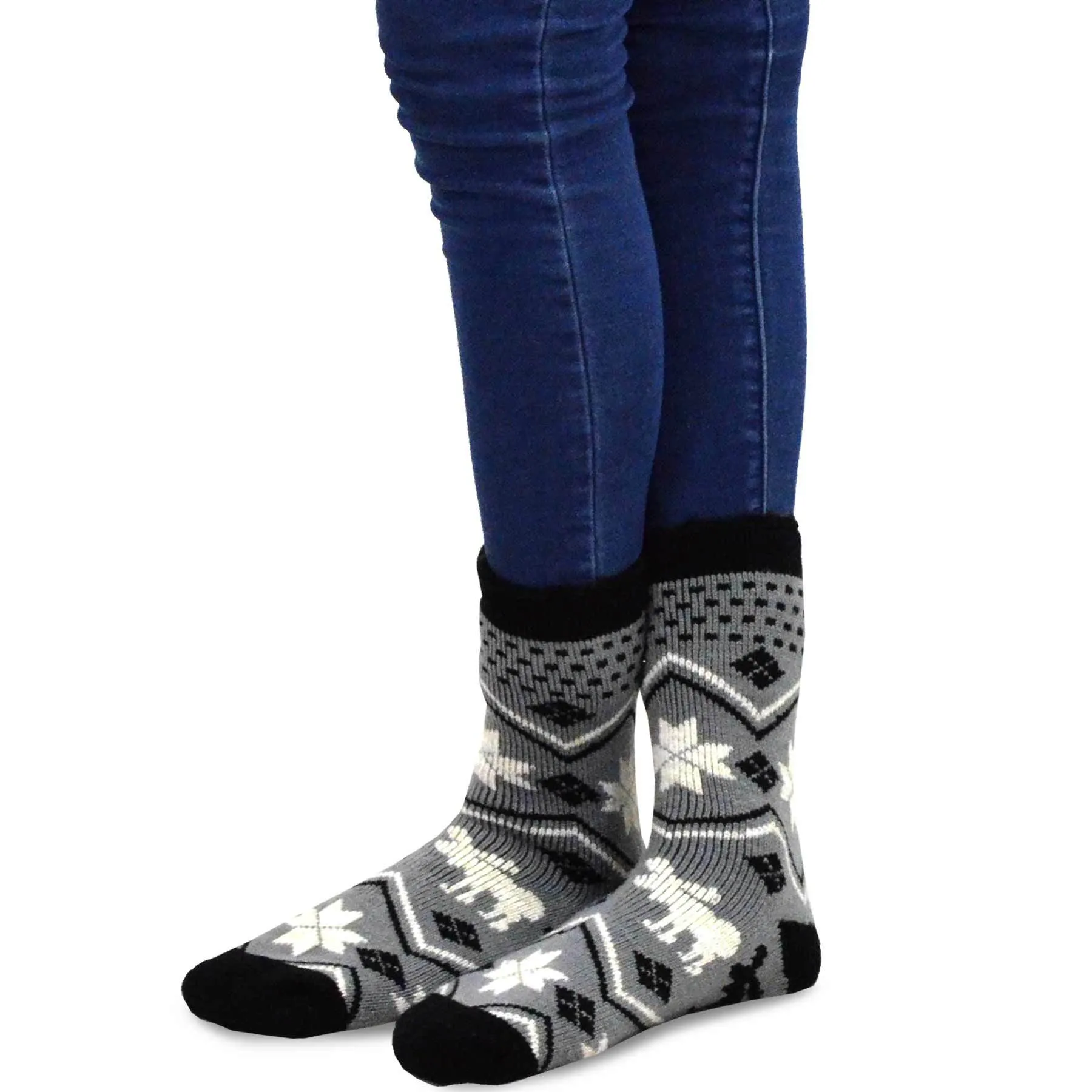 TeeHee Socks Women's Thermal Acrylic Crew Deer and Snowflake 2-Pack (12030)