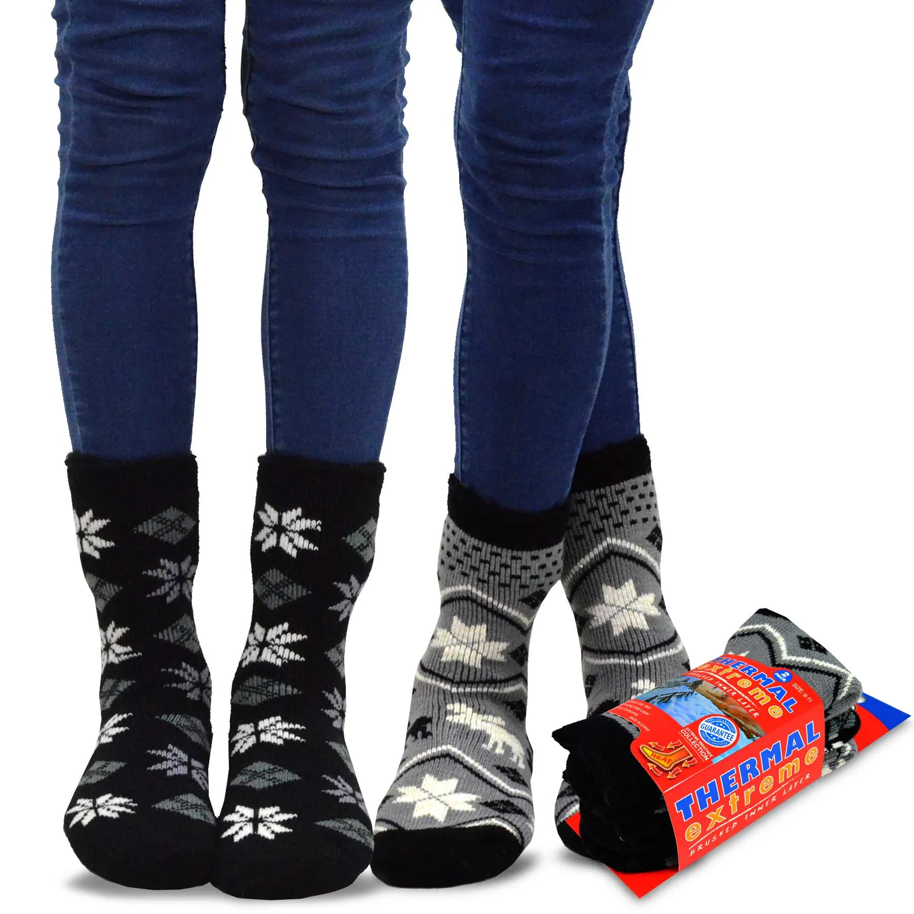 TeeHee Socks Women's Thermal Acrylic Crew Deer and Snowflake 2-Pack (12030)