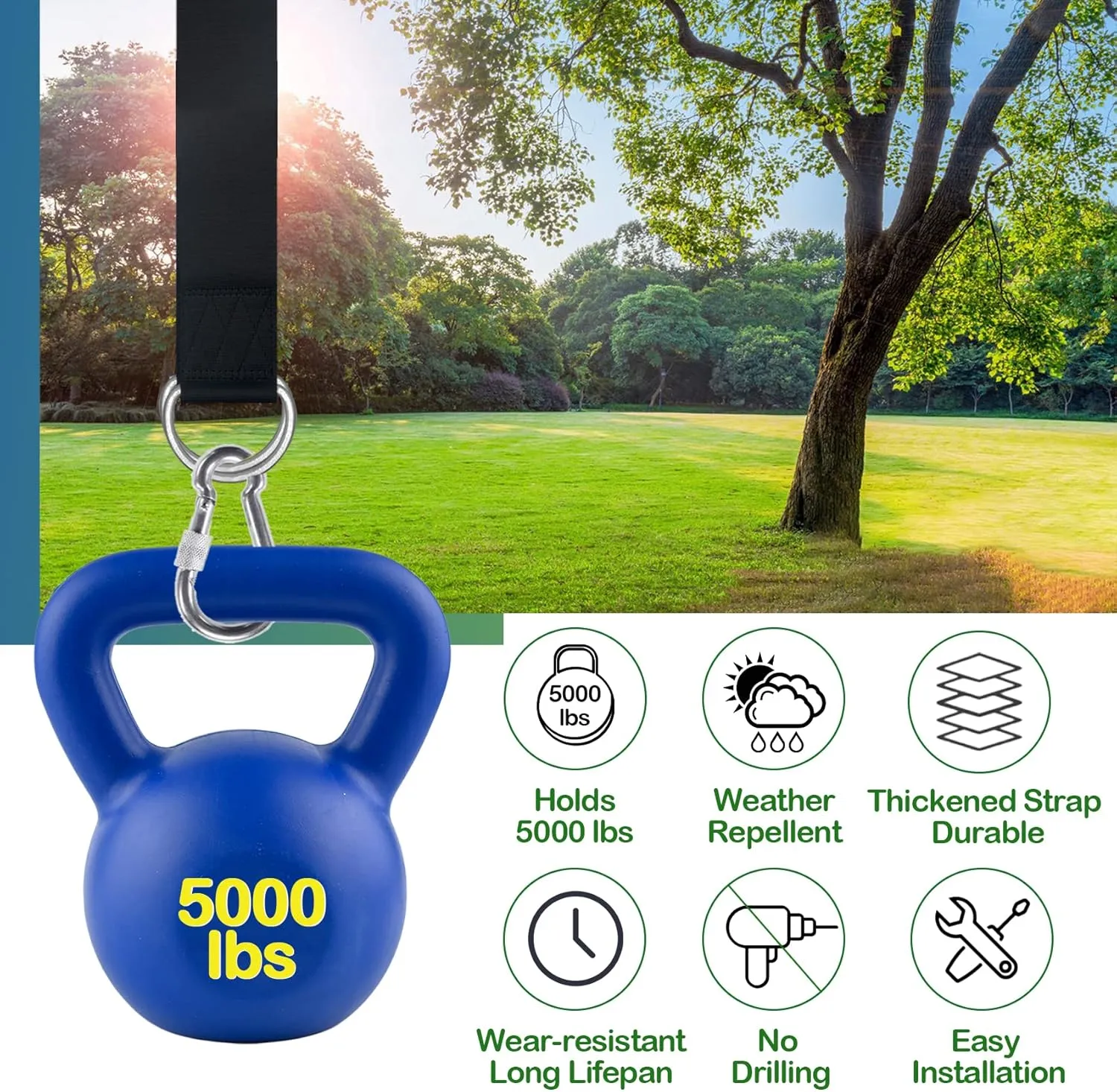 Tree Swing Straps Hanging Kit - 3FT/8FT/15FT/20FT/30FT, Strong & Durable - Holds Up to 5000lbs - Adjustable Tree Swing Straps Fit for All Swings, Hammocks, Safer & Easy Installation (15 FT)