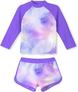 TUONROAD Girls 2 Pieces Rash Guard Swimsuit Long Sleeve Tankini for 4-10 Years