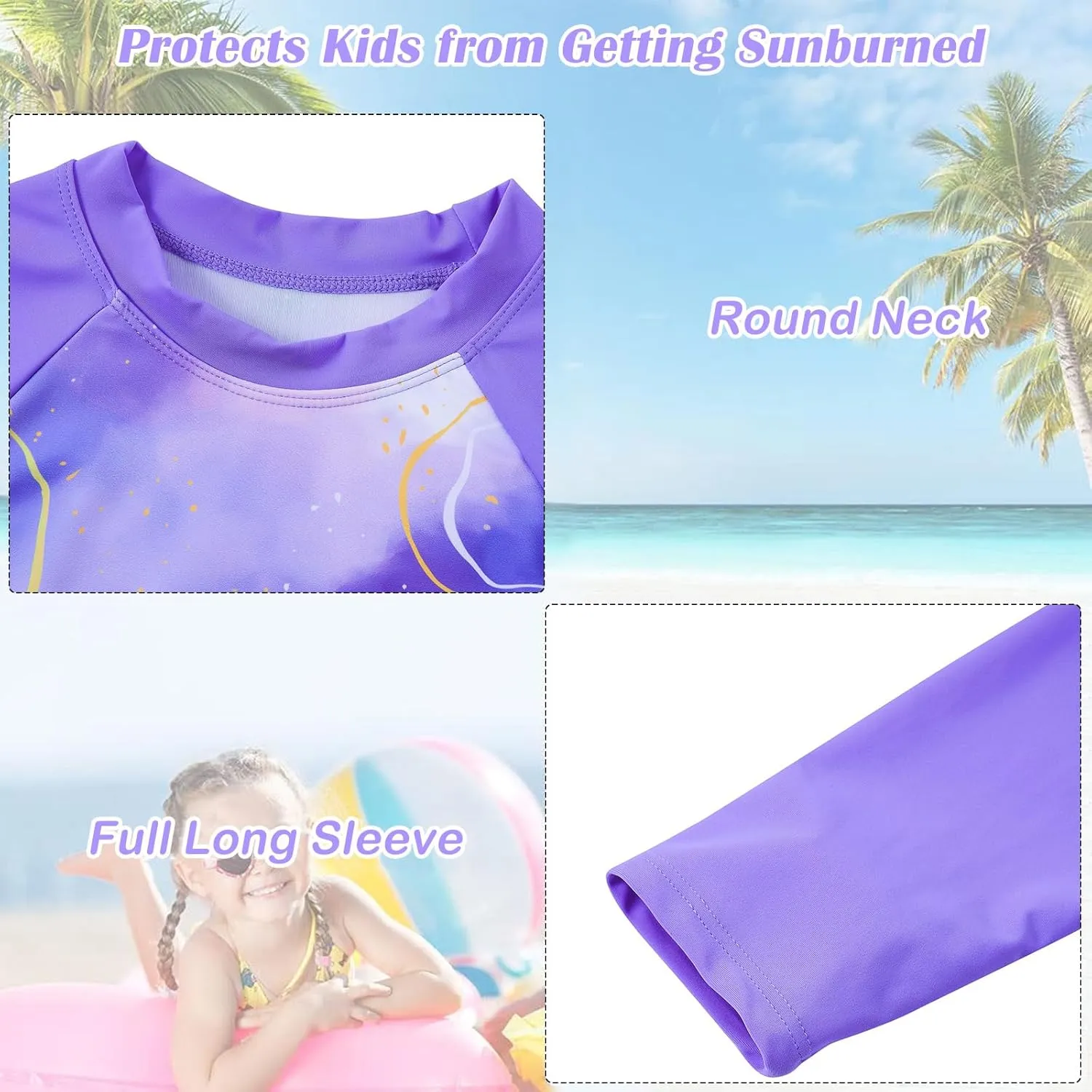 TUONROAD Girls 2 Pieces Rash Guard Swimsuit Long Sleeve Tankini for 4-10 Years