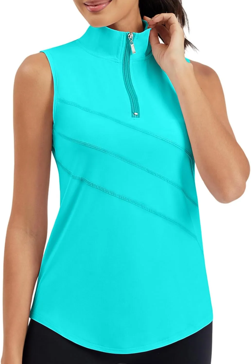 Womens Golf Polo Shirts Sleeveless Zip Up Tennis Moisture Wicking Workout Tops