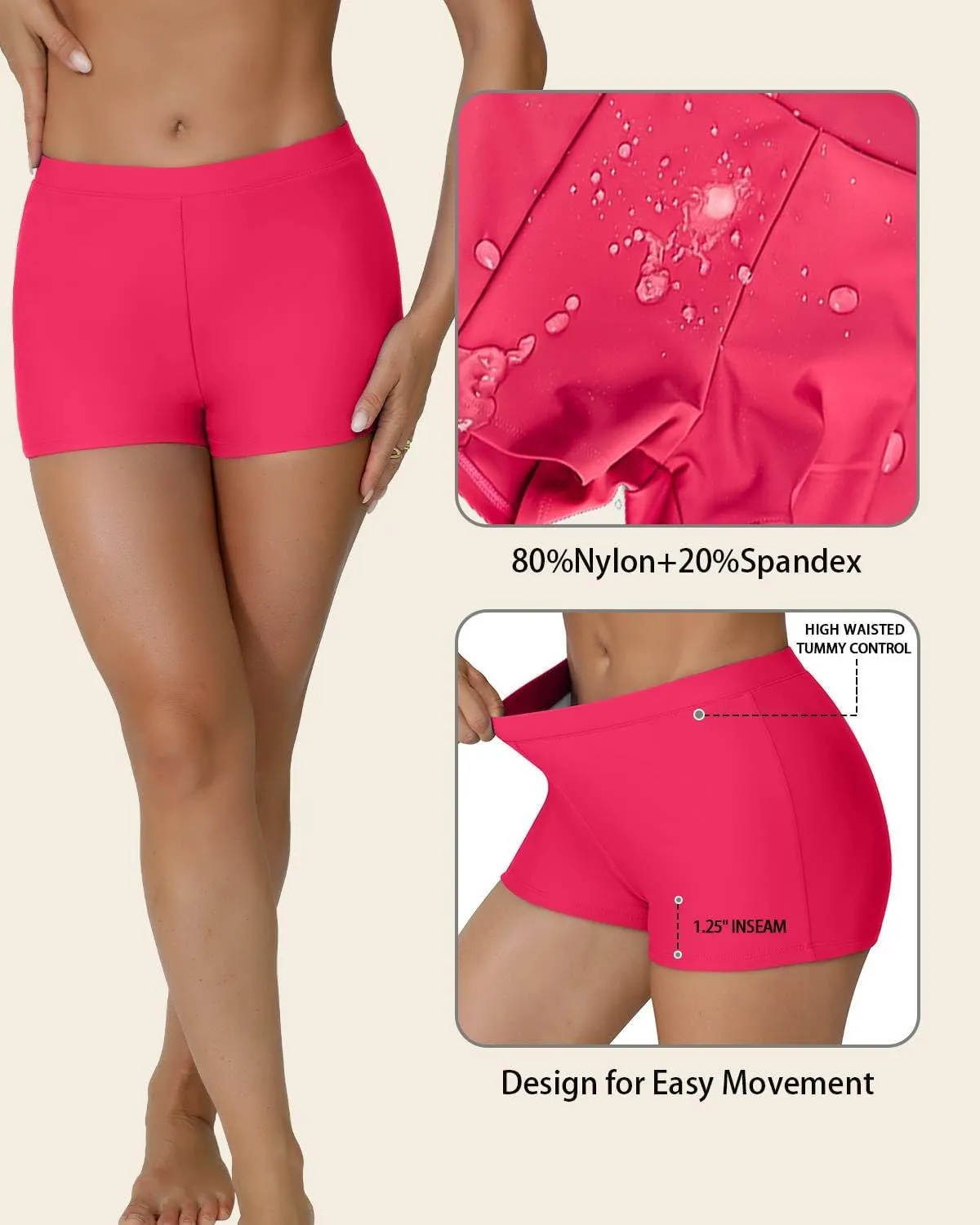 Women's Swim Shorts 1.3" High Waisted Quick Dry Bikini Swimsuit Bottoms Board Shorts Bathing Suit