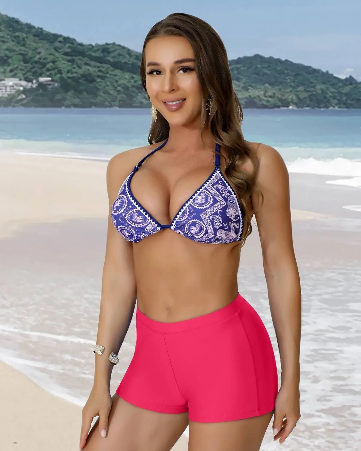 Women's Swim Shorts 1.3" High Waisted Quick Dry Bikini Swimsuit Bottoms Board Shorts Bathing Suit